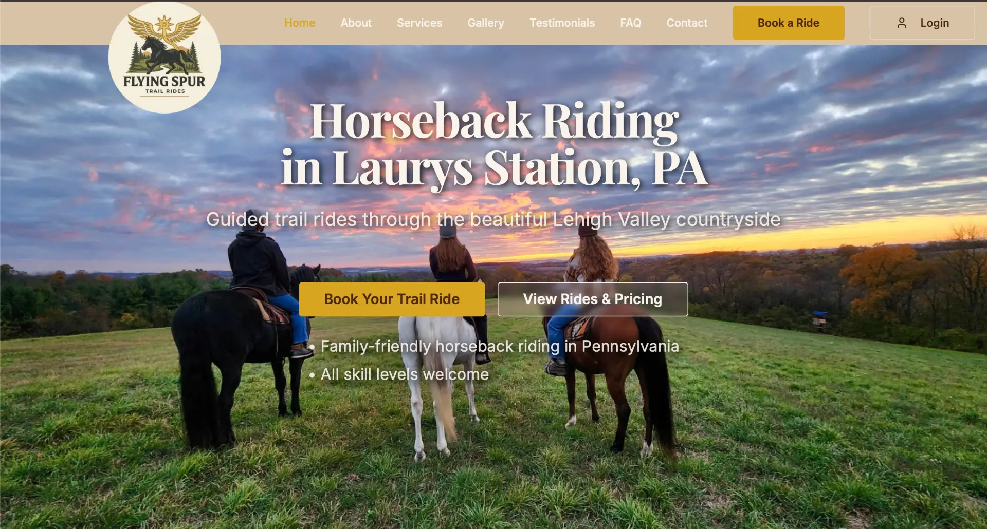 Flying Spur Trail Rides website homepage